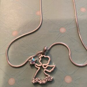 Silver Angel Pendant Necklace with Star Accent